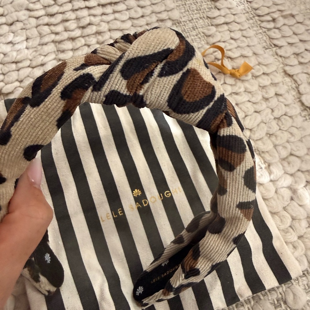 Lele Sadoughi Corduroy Leopard Knotted Headband - Picture 2 of 4
